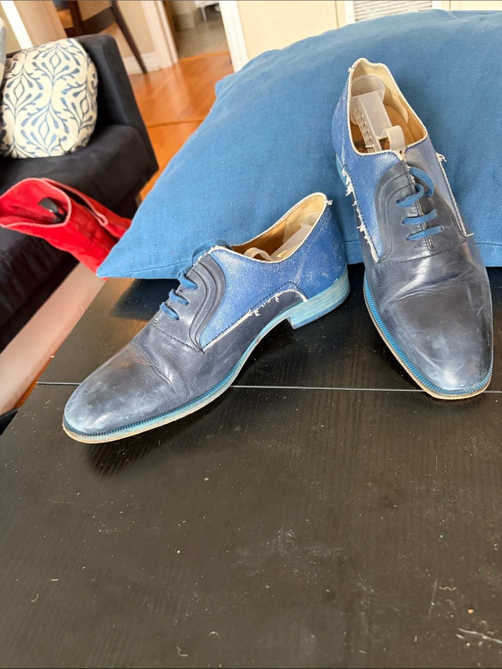 John Fluevog Two-Tone Navy and Blue Leather Oxfords